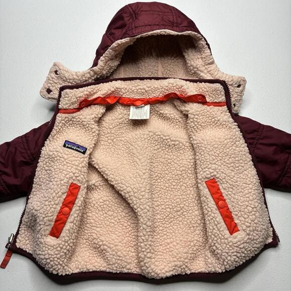 Patagonia Girls Reversible Tribbles Hoody Jacket 12-18 Month Pink Burgundy Owls - Picture 4 of 12